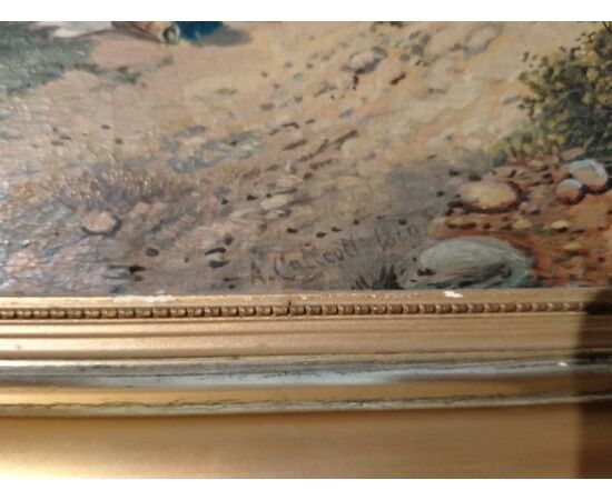1800s English oil on cardboard depicting an Italian lake