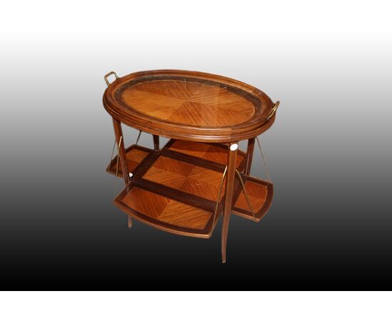French Louis XVI coffee table with crystal tray and flaps