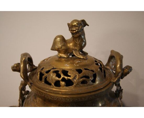 Antique small French brass incense burner from the 1800s