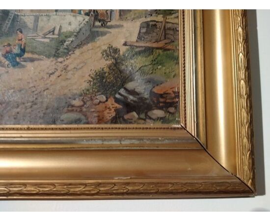 1800s English oil on cardboard depicting an Italian lake