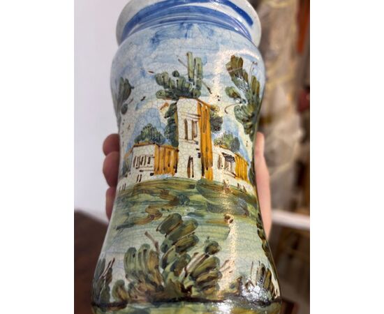 Antique Albarello pharmacy vase, 18th century Naples. 20 cm