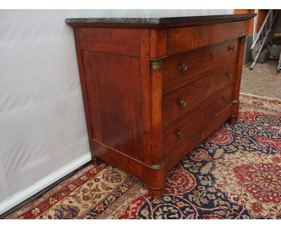 Empire style walnut chest of drawers with black marble, 19th century