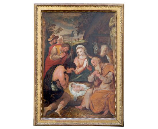 Scuola fiamminga, XVII secolo, Adorazione dei pastori
