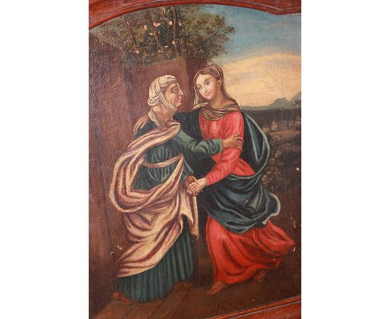Olio si tela francese di fine 1700 Raffigurante Madonna con Sant'Anna