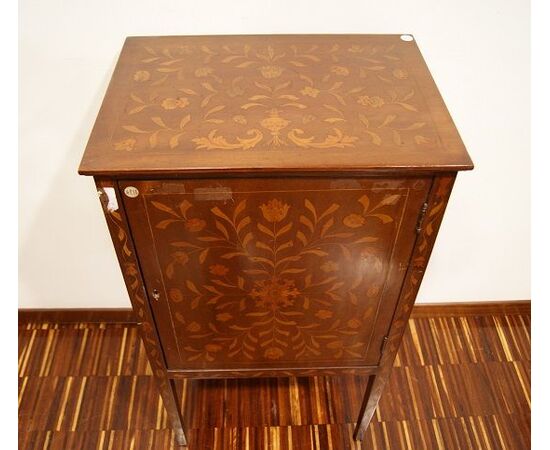 Antique Dutch cabinet from the 1800s in richly inlaid mahogany wood