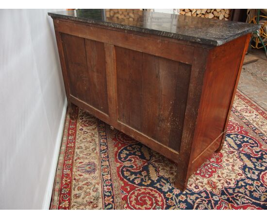 Empire style walnut chest of drawers with black marble, 19th century