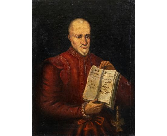 Pittore italiano (XVIII sec.) - Ritratto di gentiluomo con aforismo.