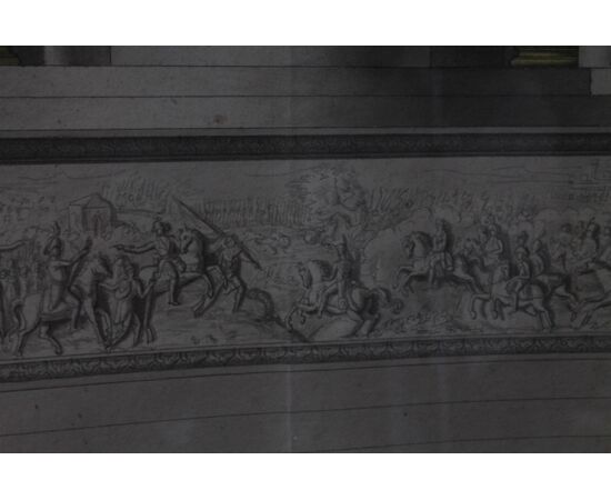 Antico disegno primi 800 “ trono Imperiale “ studio prospetto per una grande piazza. Mis 105 x 74