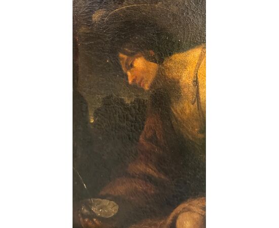Saint John the Baptist in the desert, an oil painting on canvas from the 17th century.