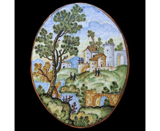 Pair of Castelli oval plaques, 19th century