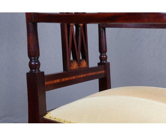 Antique Victorian mahogany armchair from the 1800s with inlays