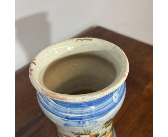 Antique Albarello pharmacy vase, 18th century Naples. 20 cm