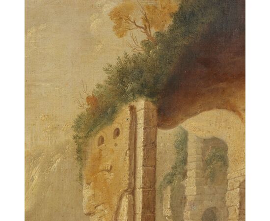 Dipinto Paesaggio con Rovine e Personaggi
