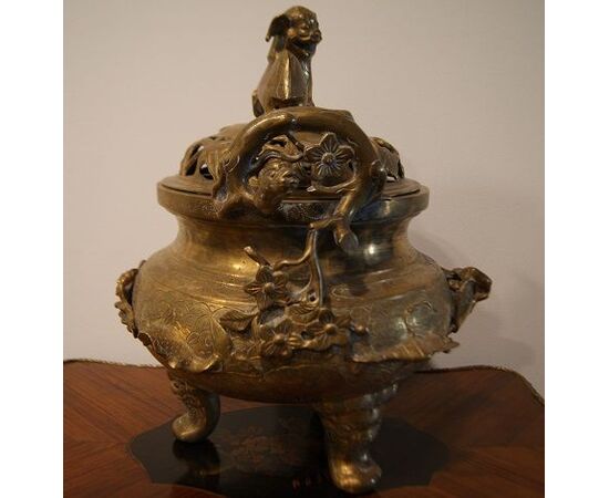 Antique small French brass incense burner from the 1800s