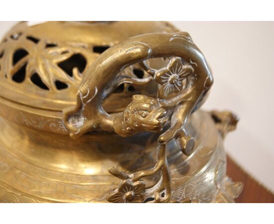 Antique small French brass incense burner from the 1800s