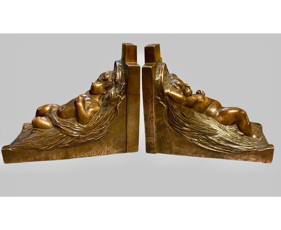 Art Deco bronze bookends, signed Forchino 1930.
