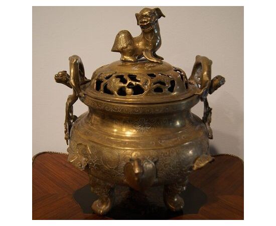Antique small French brass incense burner from the 1800s
