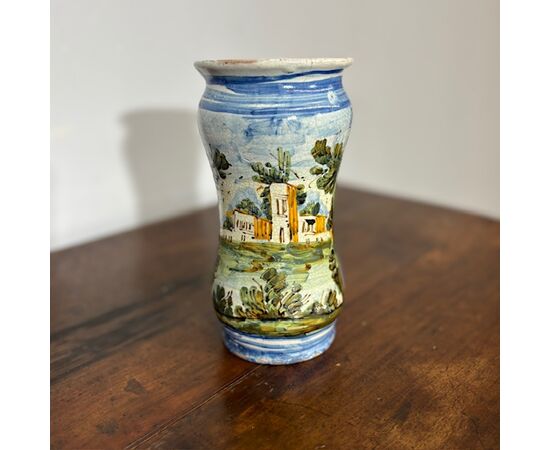 Antique Albarello pharmacy vase, 18th century Naples. 20 cm
