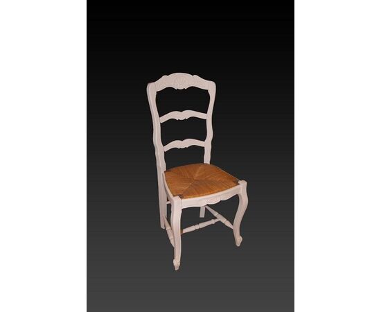 Group of 6 French chairs, late 1800s, Provençal style, white lacquered and pickled.