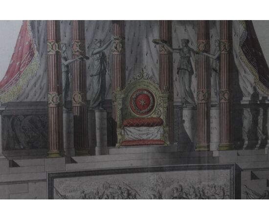 Antico disegno primi 800 “ trono Imperiale “ studio prospetto per una grande piazza. Mis 105 x 74