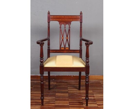 Antique Victorian mahogany armchair from the 1800s with inlays