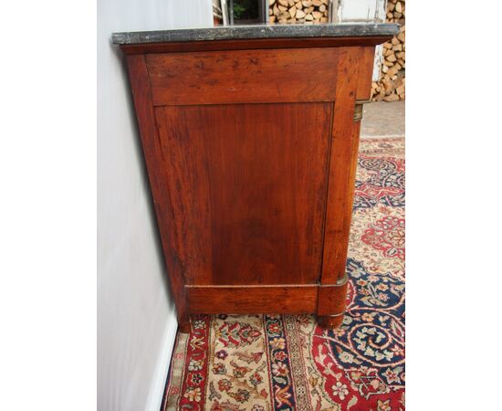 Empire style walnut chest of drawers with black marble, 19th century