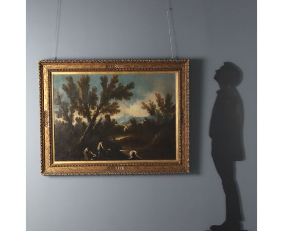 Dipinto Paesaggio Fluviale con Figure