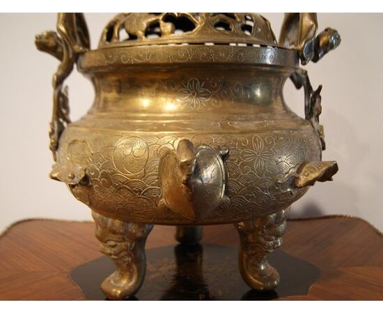 Antique small French brass incense burner from the 1800s