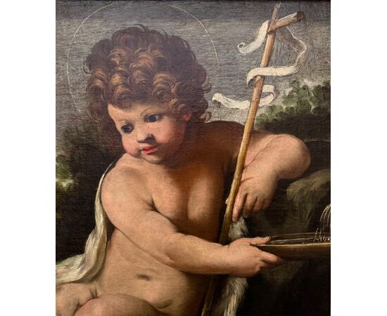 Saint John as a child with a lamb, oil painting on canvas from the 17th century