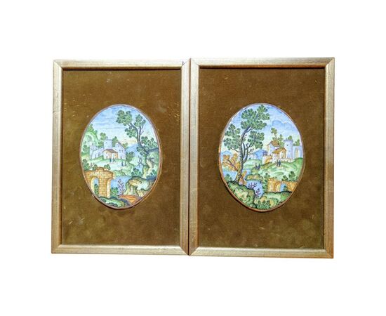 Pair of Castelli oval plaques, 19th century