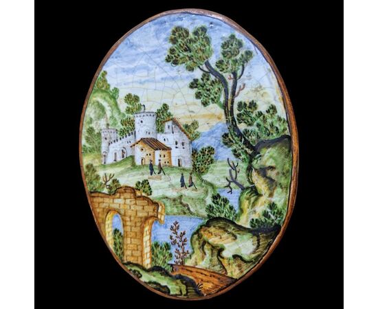 Pair of Castelli oval plaques, 19th century