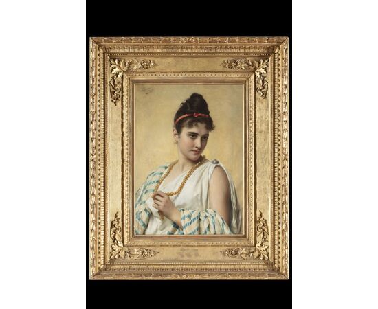 Painting by Tito Conti (Florence 1842 - 1924), “The Pearl Necklace”