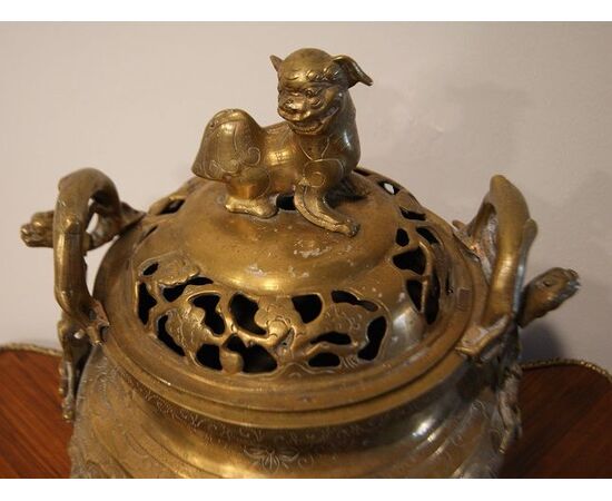 Antique small French brass incense burner from the 1800s