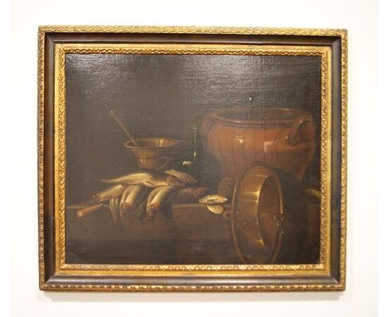 Antique Italian still life painting with fish, Giuseppe Recco (1634-1695)