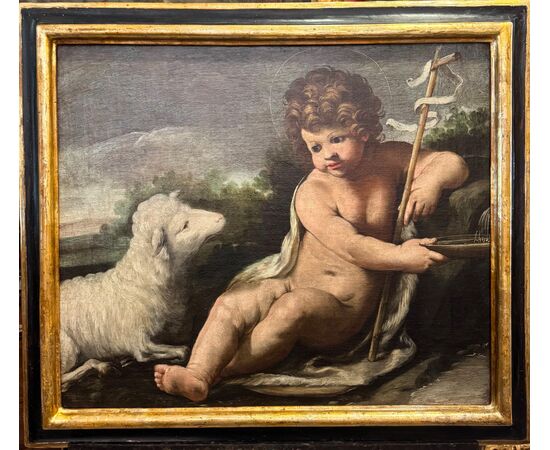 Saint John as a child with a lamb, oil painting on canvas from the 17th century