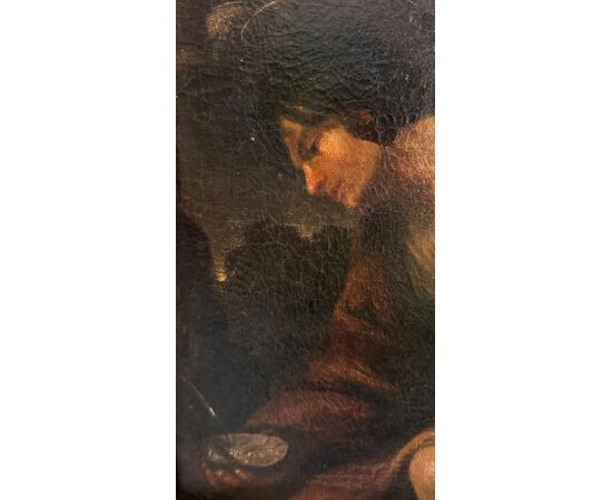 Saint John the Baptist in the desert, an oil painting on canvas from the 17th century.