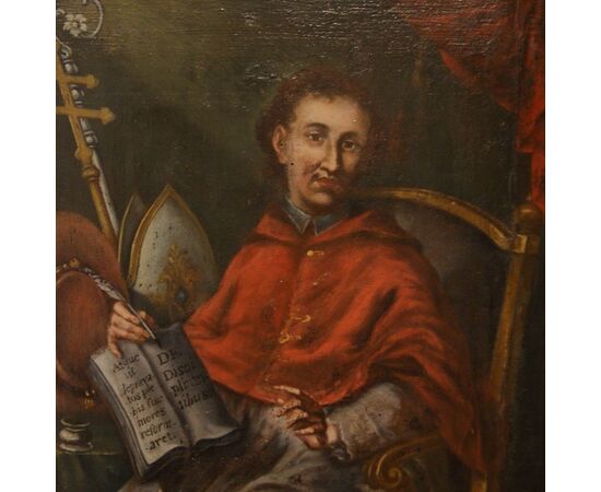 Antique French oil on board from the 1800s depicting the Pope wearing the Tabarro