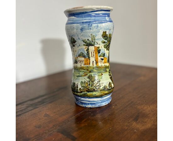 Antique Albarello pharmacy vase, 18th century Naples. 20 cm