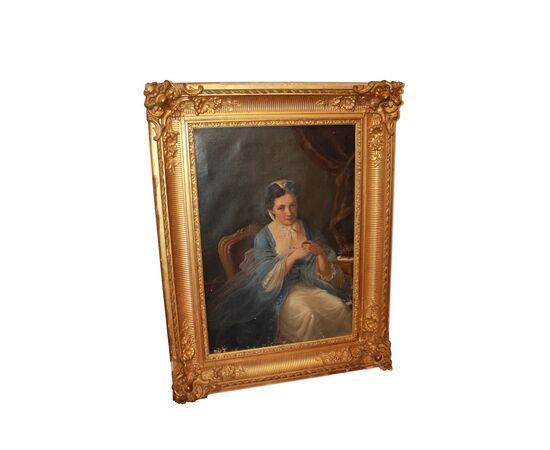 French oil on canvas from the 1800s depicting Portrait of a Lady