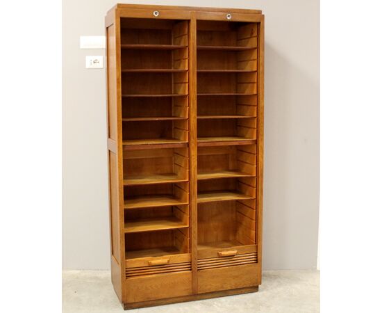 Antique oak roll-top filing cabinet