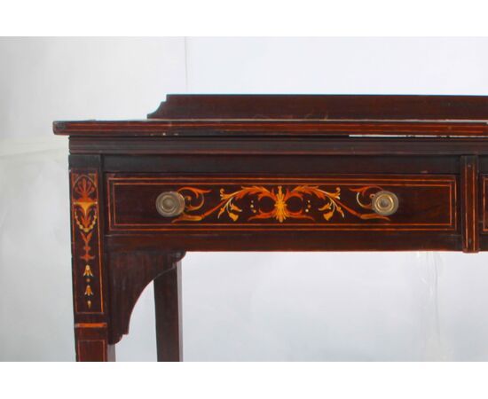 Antique small English desk from the 1800s, Victorian style, inlaid