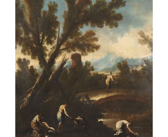 Dipinto Paesaggio Fluviale con Figure