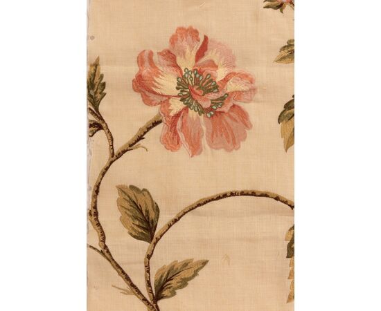 Linen panel embroidered with peonies - SN:
