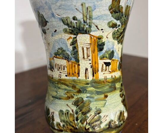 Antique Albarello pharmacy vase, 18th century Naples. 20 cm
