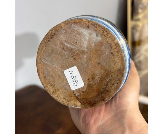 Antique Albarello pharmacy vase, 18th century Naples. 20 cm