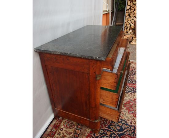 Empire style walnut chest of drawers with black marble, 19th century