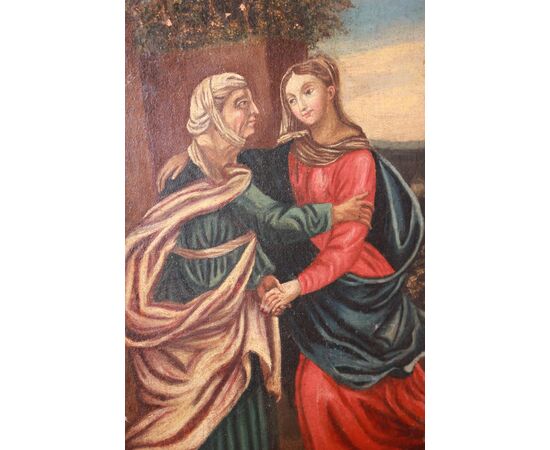 Olio si tela francese di fine 1700 Raffigurante Madonna con Sant'Anna