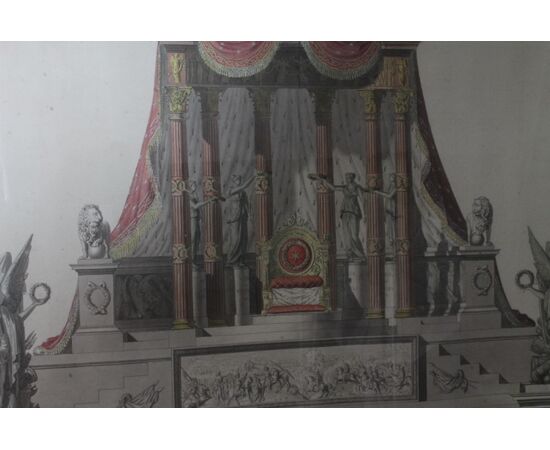 Antico disegno primi 800 “ trono Imperiale “ studio prospetto per una grande piazza. Mis 105 x 74