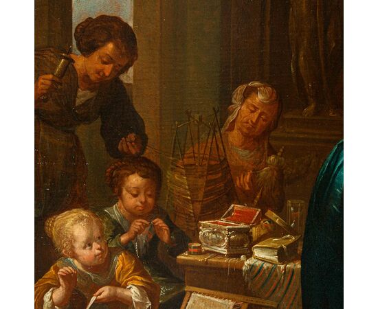Monogrammista I.H., identificabile con Jan van den Hecke (Kwaremont, 1620 – Anversa, 1684), Sesto Tarquinio sorprende Lucrezia al lavoro