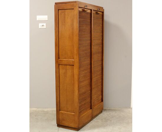 Antique oak roll-top filing cabinet